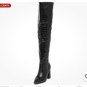 NIB Charles David Black Croco Faux Leather Over Knee Boots Size 8.5